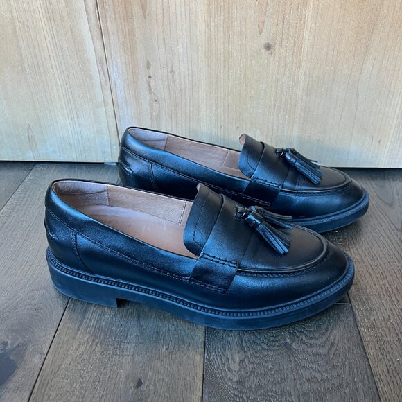 Frankie4 Octavia Platform Tassel Loafers Black Leather Size 8.5 Comfort Flats - Picture 5 of 8